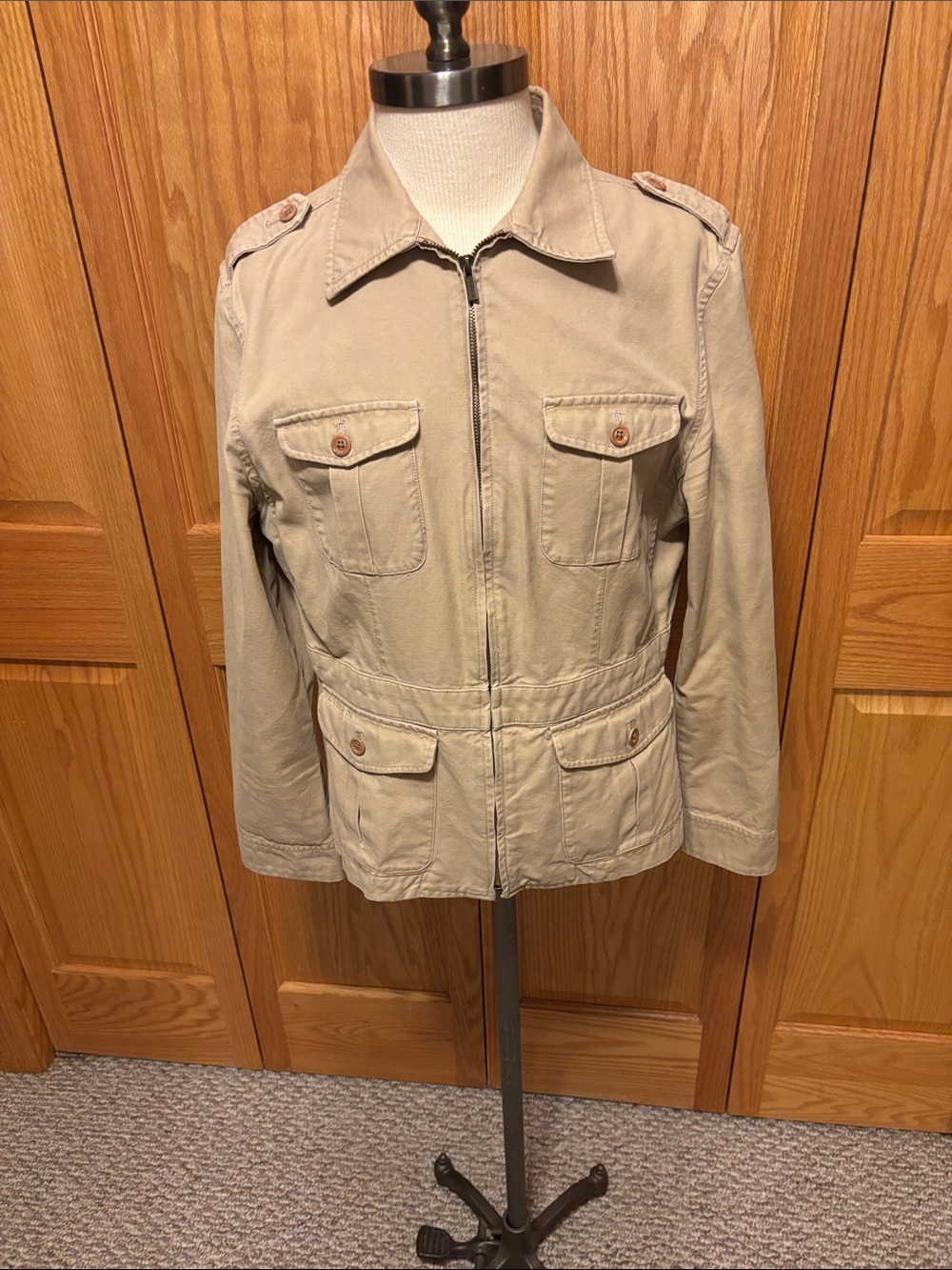 Ralph Lauren Beige Zip-Front Military-Inspired Jacket
